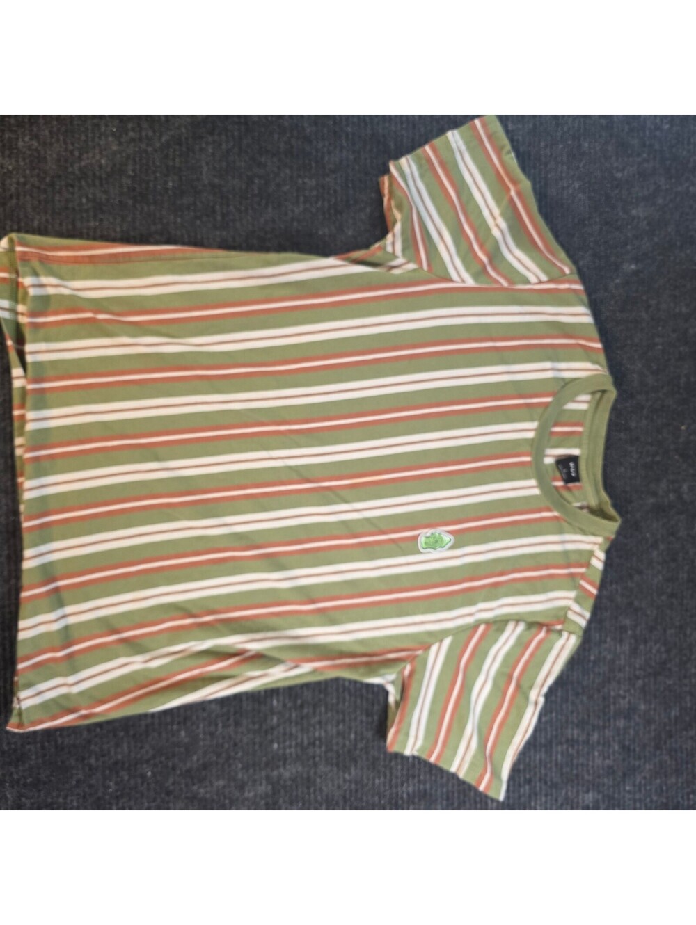 HUF Striped Green and Brown T-Shirt with Logo Patch